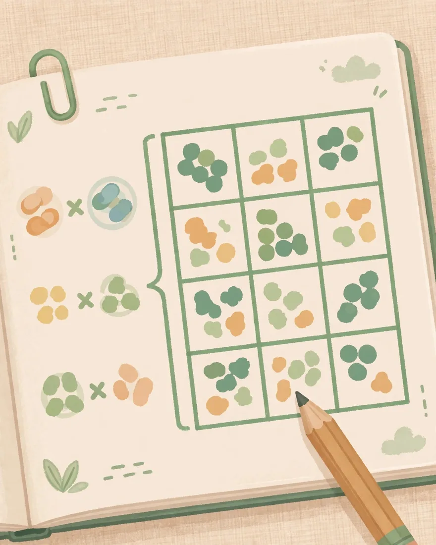 Primer plano de un cuaderno con la cuadrícula de una división y pequeñas multiplicaciones auxiliares, con un lápiz en mitad del cálculo.